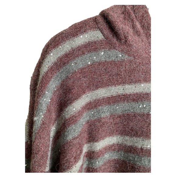 Nine West Womens Sweater with Hoodie Size XL Stripes with Sparkles SOFT V Neck - Picture 3 of 8